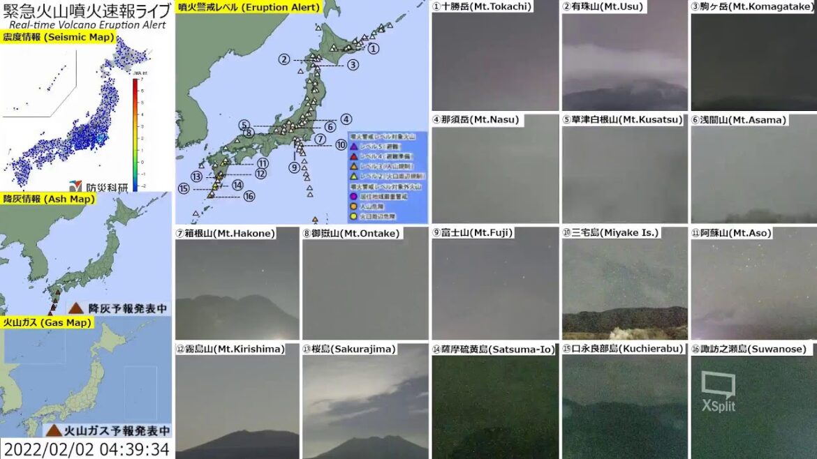 🔴緊急火山噴火速報ライブ The Real-time Volcano Eruption Alert in Japan