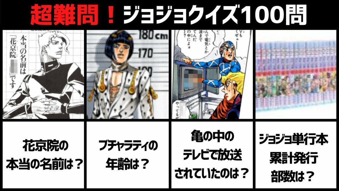 【ジョジョの奇妙な冒険】超難問ジョジョクイズ１００連発！あなたはいくつ正解できる？？