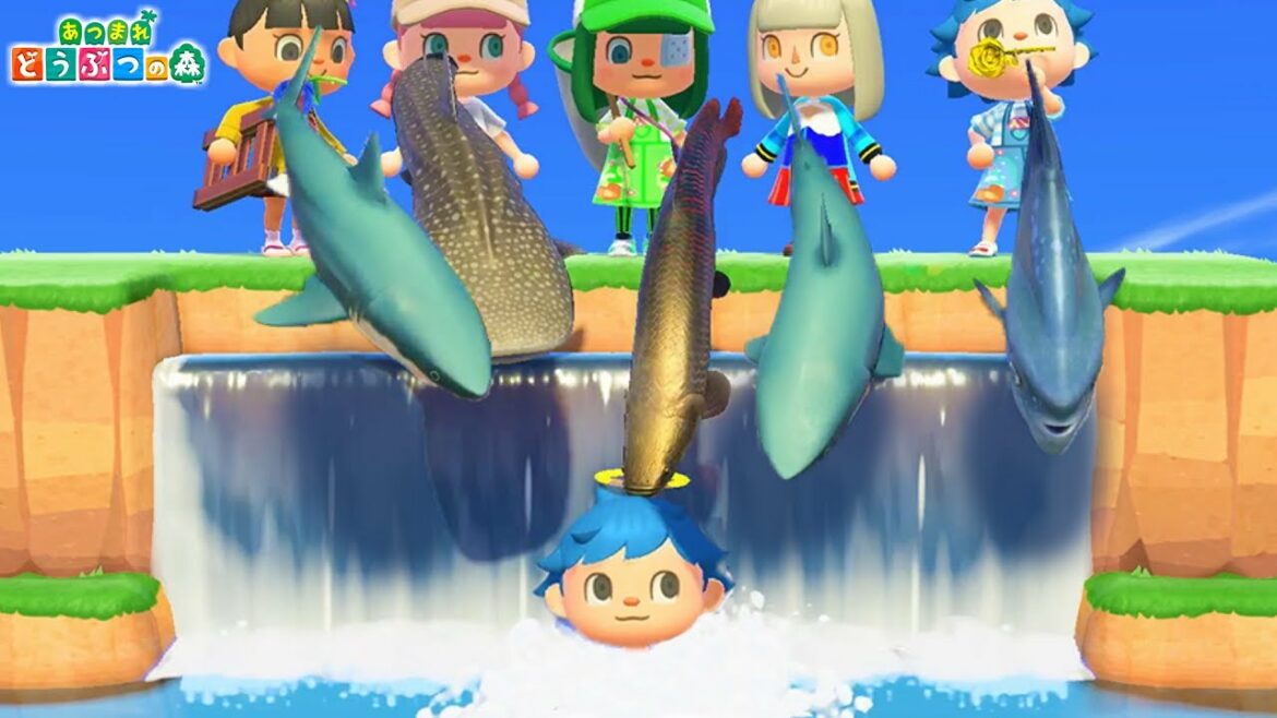 滝の上から友達に向かって大量のサメを逃がしてみた結果ww【あつ森】【あつまれどうぶつの森検証】