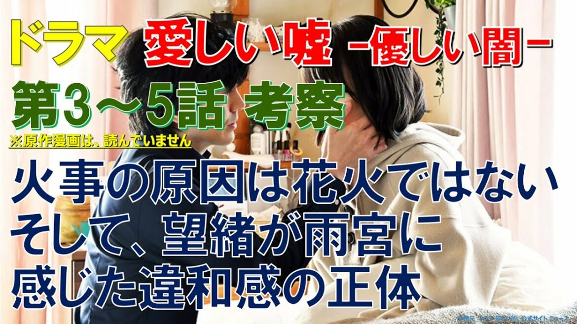 【愛しい嘘 ～優しい闇～】ドラマ  第3話～5話考察 火事の原因は花火ではない､そして､望緒が雨宮に感じた違和感の正体【波留、林遣都、溝端淳平、本仮屋ユイカ、新川優愛、黒川智花、松村沙友里】