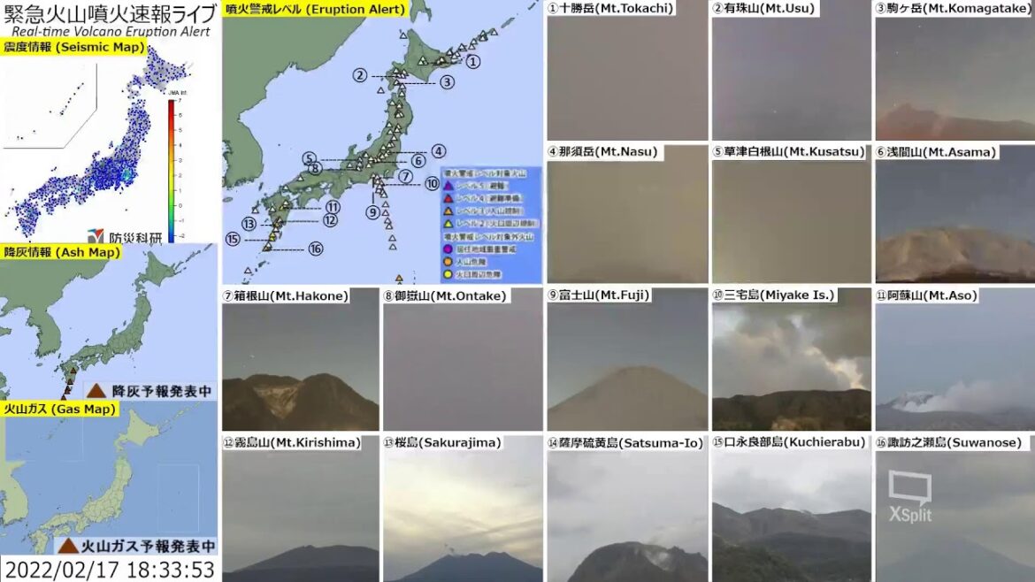 🔴緊急火山噴火速報ライブ The Real-time Volcano Eruption Alert in Japan