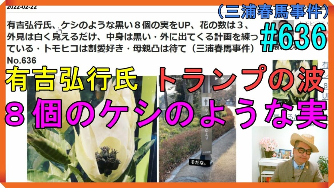 有吉弘行氏、ケシのような黒い８個の実をUP、花の数は３、外見は白く見えるだけ、中身は黒い・外に出てくる計画を練っている・トモヒコは割愛好き・母親凸は待て（三浦春馬事件）No.636