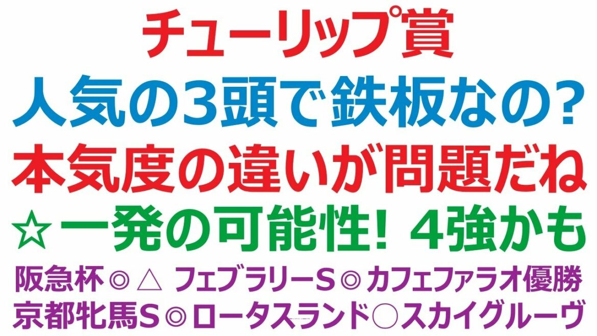チューリップ賞2022予想　人気の3頭で鉄板なのか？  本気度の違いが重要ですね。