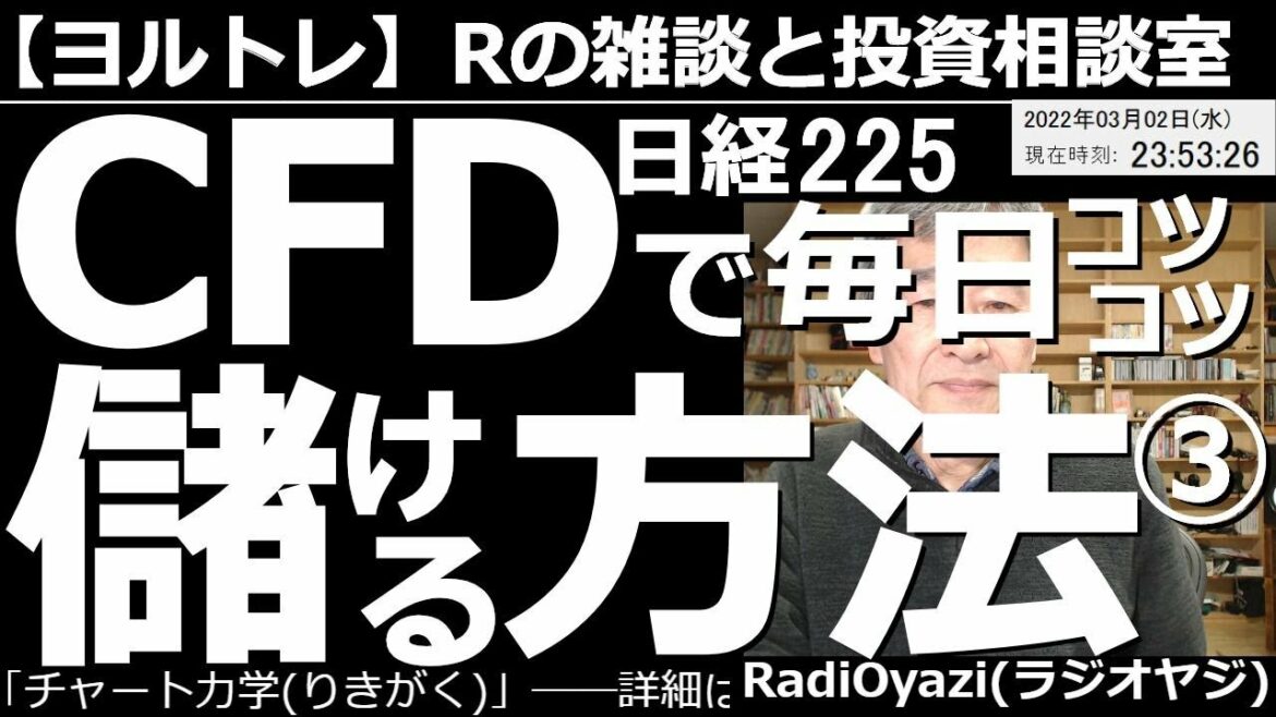 【ラジオヤジのヨルトレ(保存版)】日経225のCFDで毎日コツコツ儲ける方法(３)　今日もCFDの実践トレード講座的な内容。今晩、パウエルFRB議長が「利上げ」を宣言した。この材料にどう対応するか？