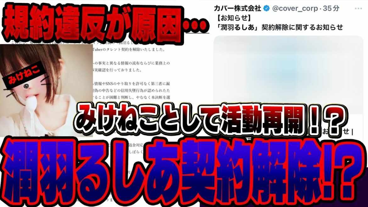 【緊急】潤羽るしあ『ホロライブ』の契約解除…内部情報を第三者に漏洩していてとんでもない事に…