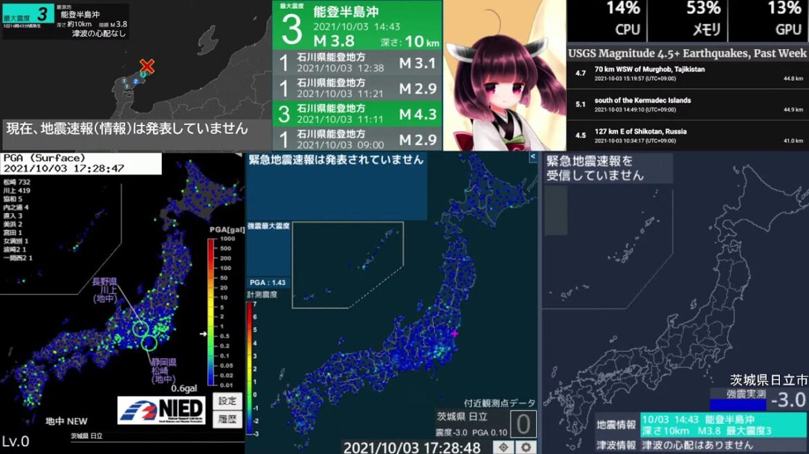 [地震本部] リアルタイム地震ライブ　[실시간 지진 관측 방송]