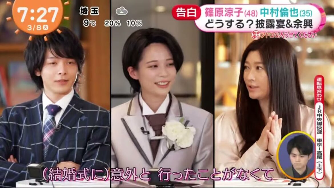 篠原涼子(48)中村倫也(35)どうする?披露宴&余興 『めざましテレビ』2022年3月8日 篠原涼子(48)中村倫也(35)どうする?披露宴&余興 『めざましテレビ』2022年3月8日