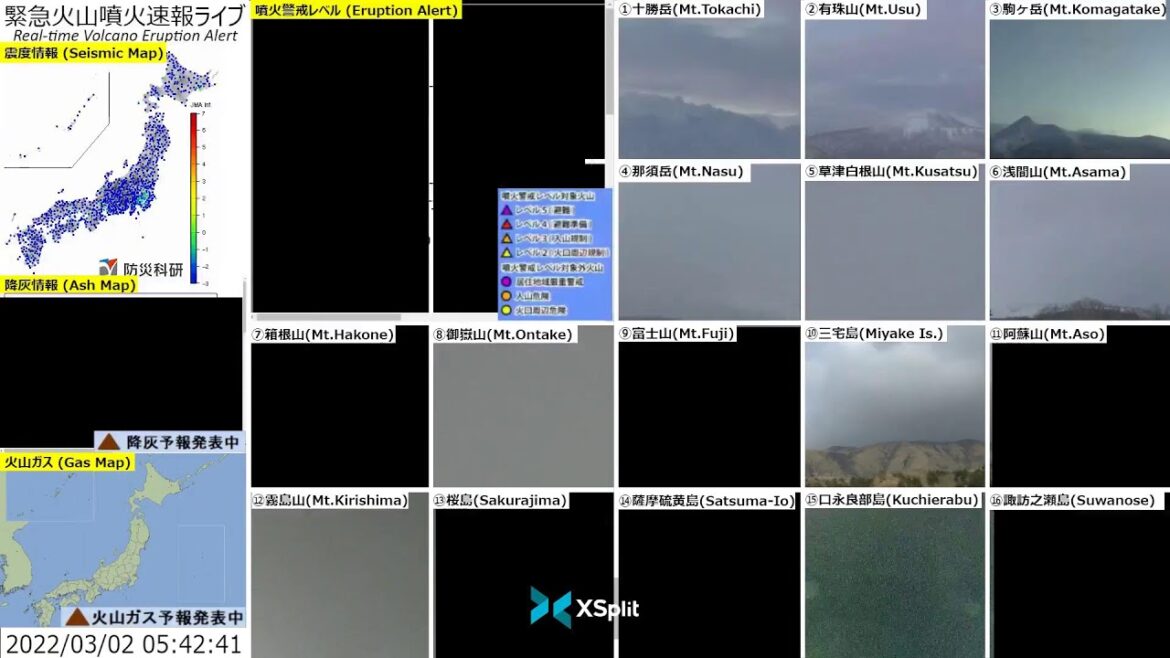 🔴緊急火山噴火速報ライブ The Real-time Volcano Eruption Alert in Japan
