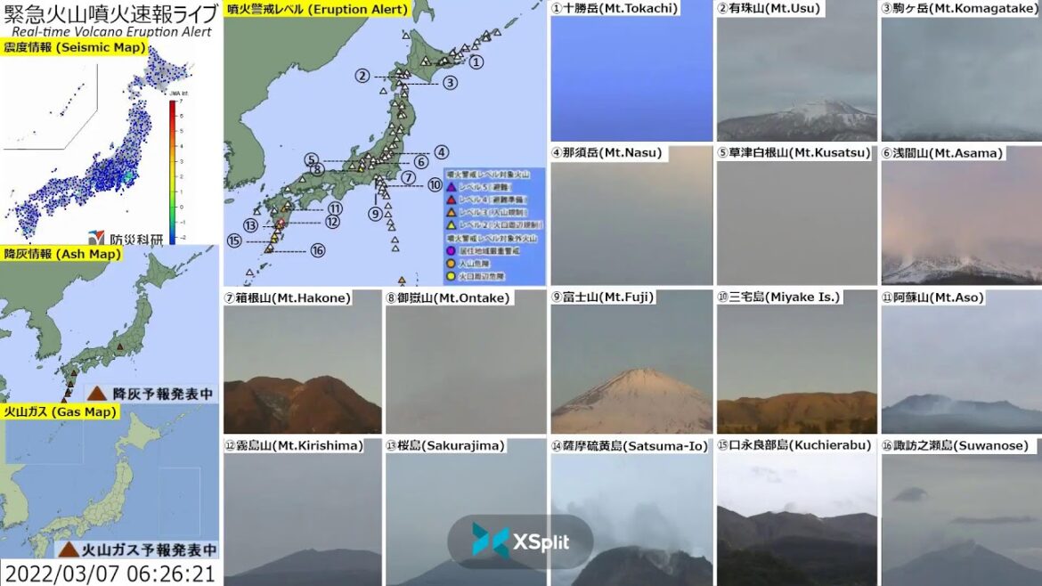 🔴緊急火山噴火速報ライブ The Real-time Volcano Eruption Alert in Japan