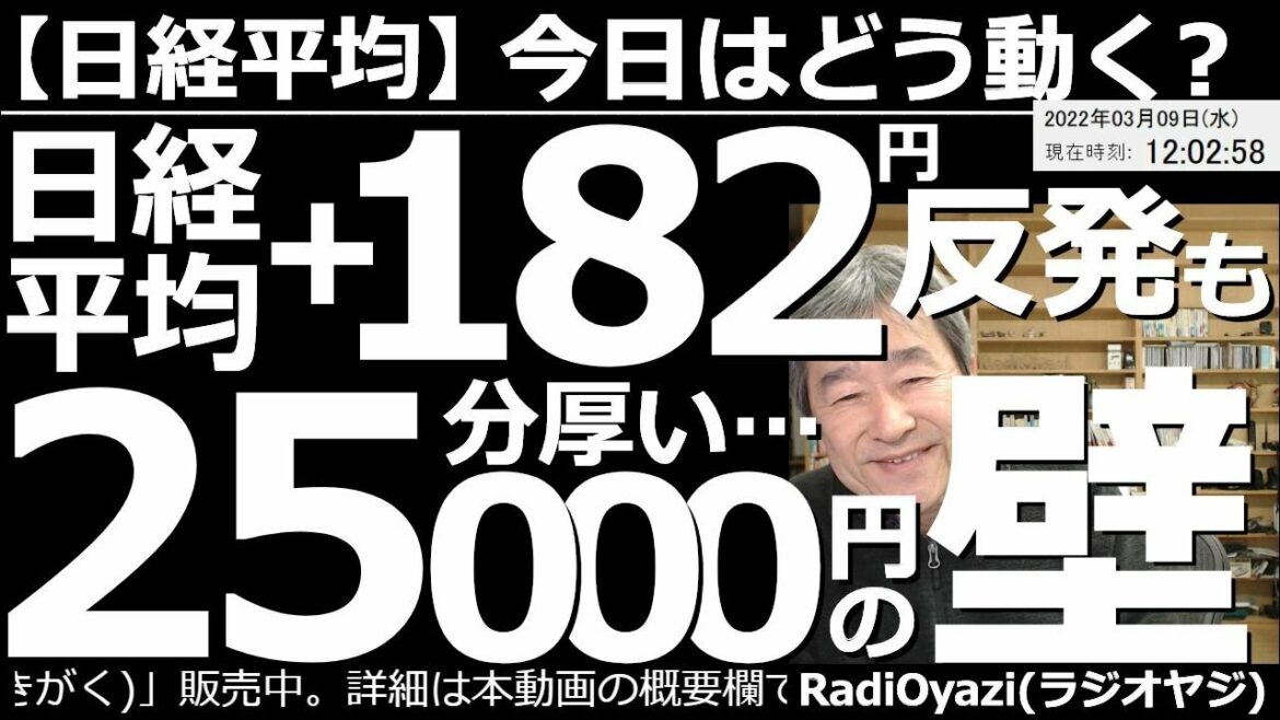 【日経平均－今日はどう動く？】日経平均＋182円(反発)も分厚い25,000円の壁！　昨夜の米市場は反発する場面があったが、結局下げてしまった。最近にない弱い相場で、今何ができるか？　分析、助言する。