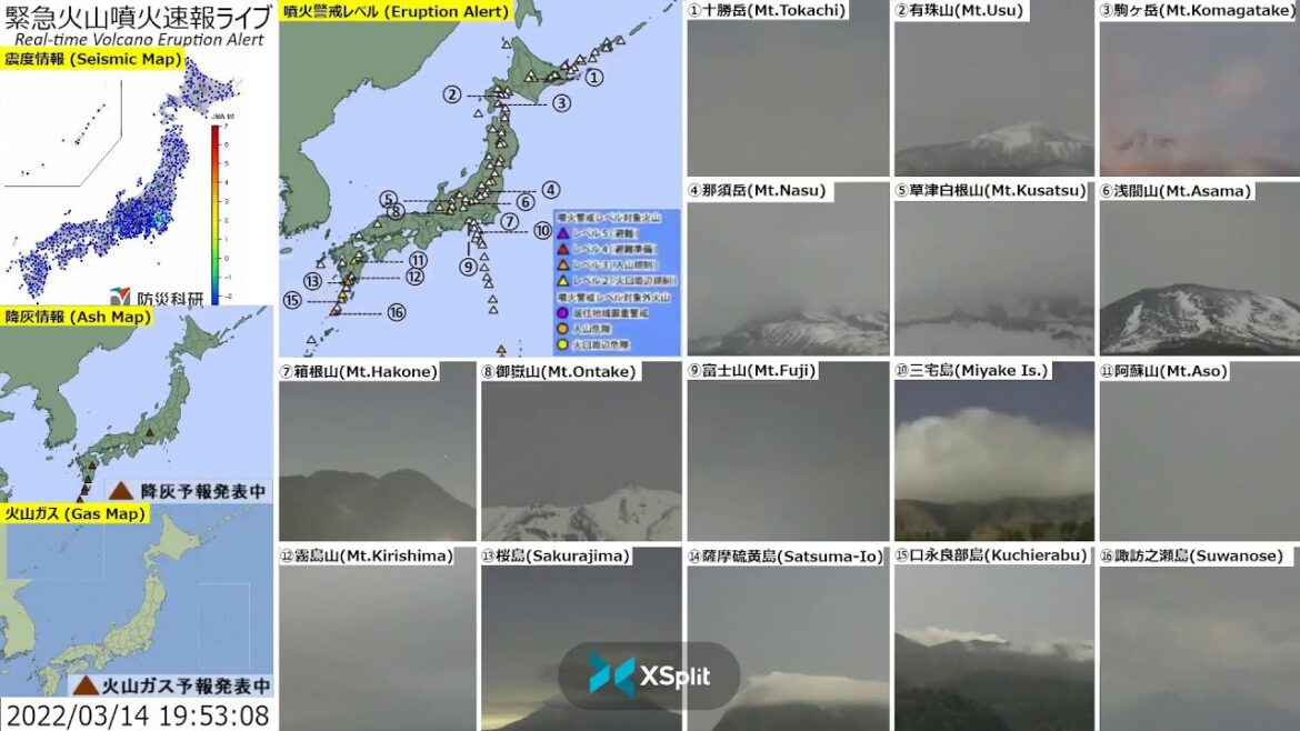 🔴緊急火山噴火速報ライブ The Real-time Volcano Eruption Alert in Japan
