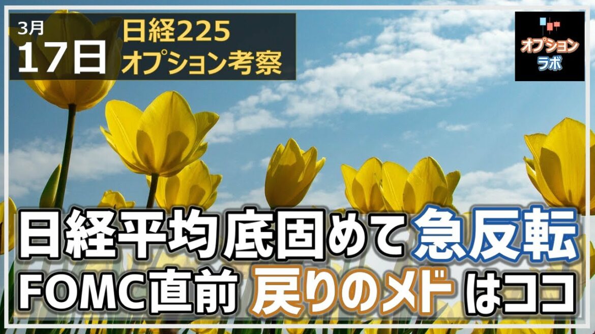 【日経225オプション考察】3/17 日経平均は底を固めて旧反転の動きに！ FOMC直前の戻りのメドはどこか、チャートから見つけ出せ！