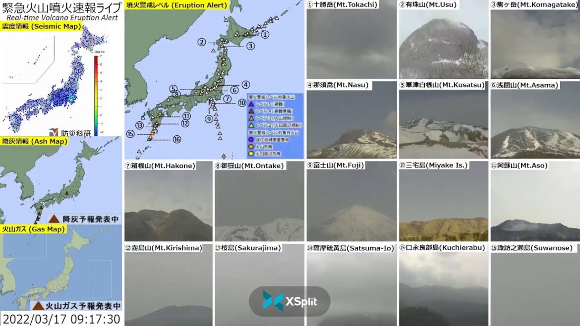 🔴緊急火山噴火速報ライブ The Real-time Volcano Eruption Alert in Japan