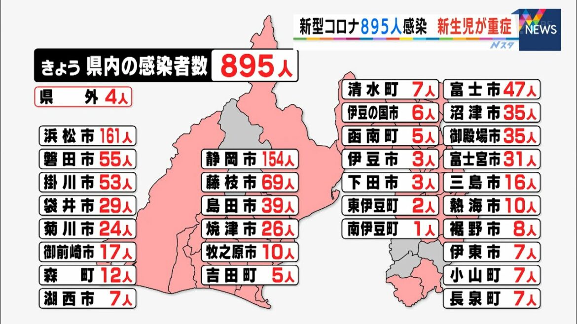 【詳報　新型コロナ】おととい生まれたばかりの新生児が重症　静岡県内で新たに895人感染（静岡県）