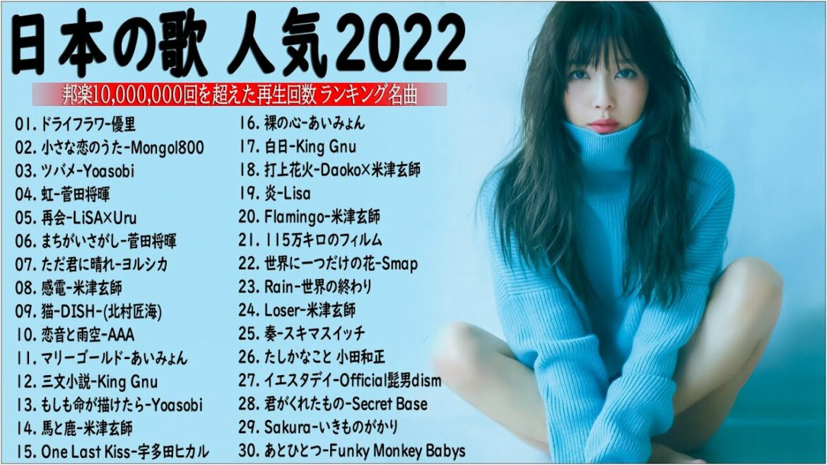 有名曲J-POPメドレー『2022最新版』邦楽 ランキング 最新 2022 || 優里、米津玄師 、あいみょん、YOASOBI、宇多田ヒカル、ヨルシカ ( Official Album 15 )