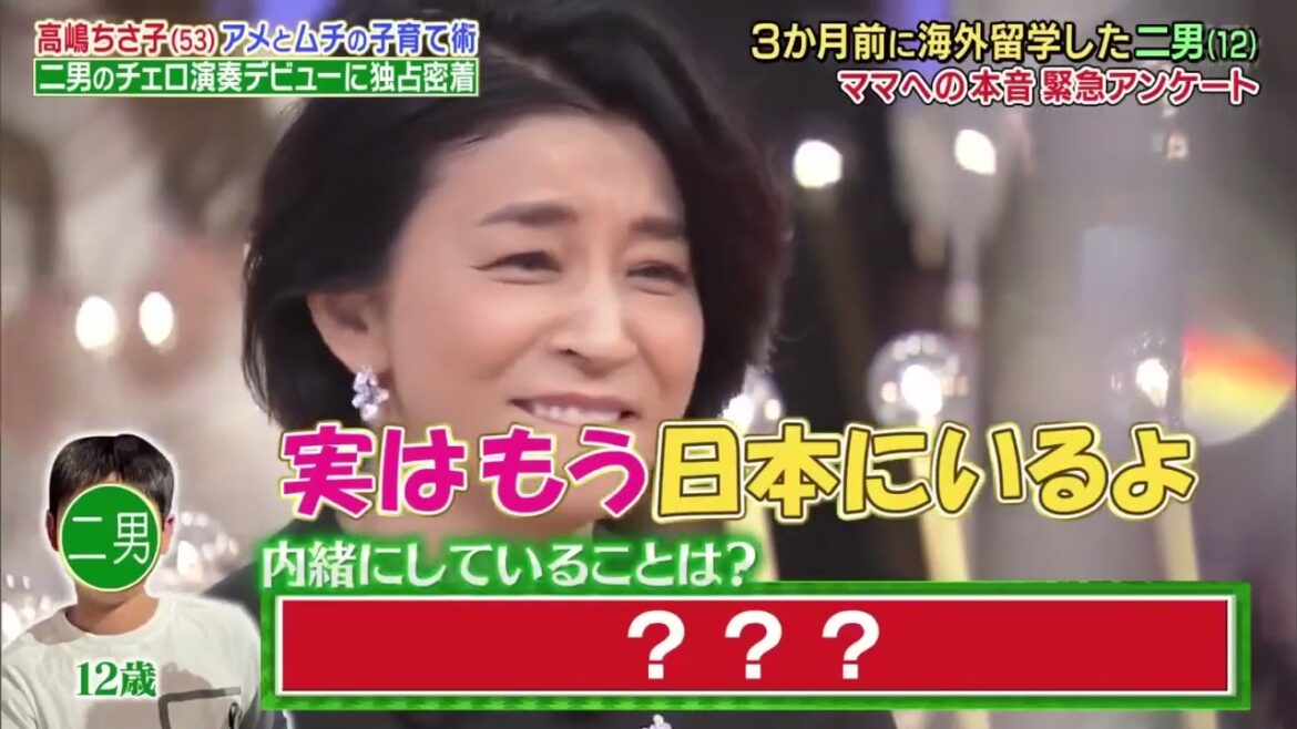 【高嶋ちさ子 家族 2022】高嶋 ちさ子  53  アメ と ムチ の 子育て 術 二男 の チェロ 演奏 デビュー に 独占 密着 part 2