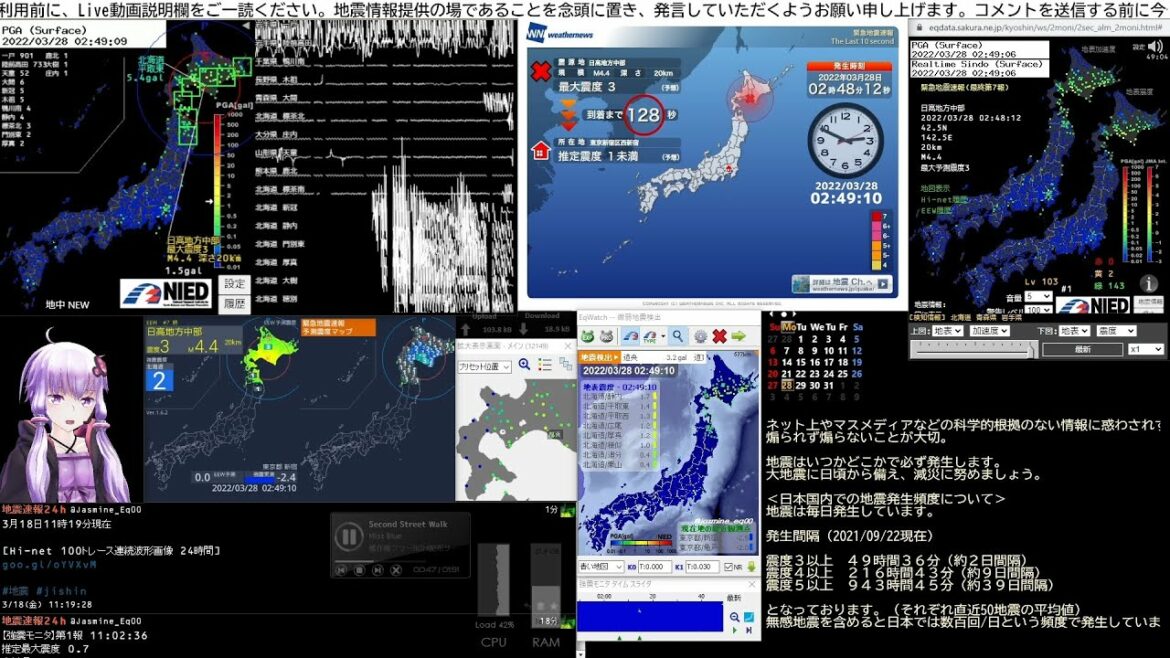 【緊急地震速報】2022/03/28 02:48発生 日高地方中部 M4.2 最大震度2