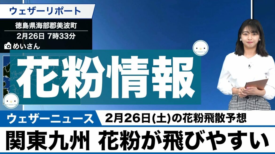 2月26日(土)の花粉飛散予想/関東や九州は飛びやすい