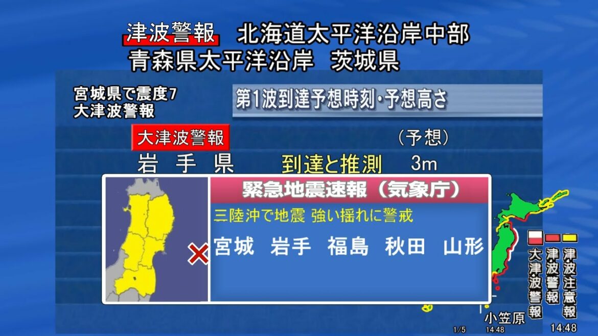 【地震シミュレーション】東北地方太平洋沖地震 宮城 震度7 マグニチュード9.0 大津波警報【2011年東日本大震災】【再現】
