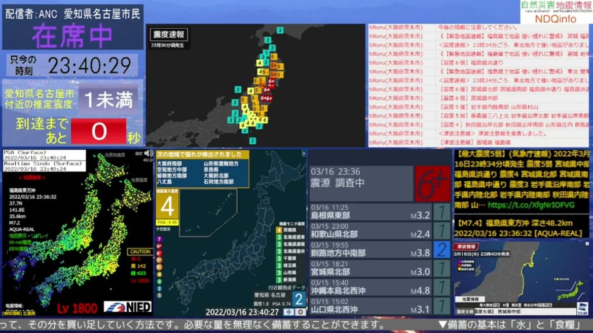 【緊急地震速報】福島県沖 最大震度6強 2022年3月16日 23時36分頃発生