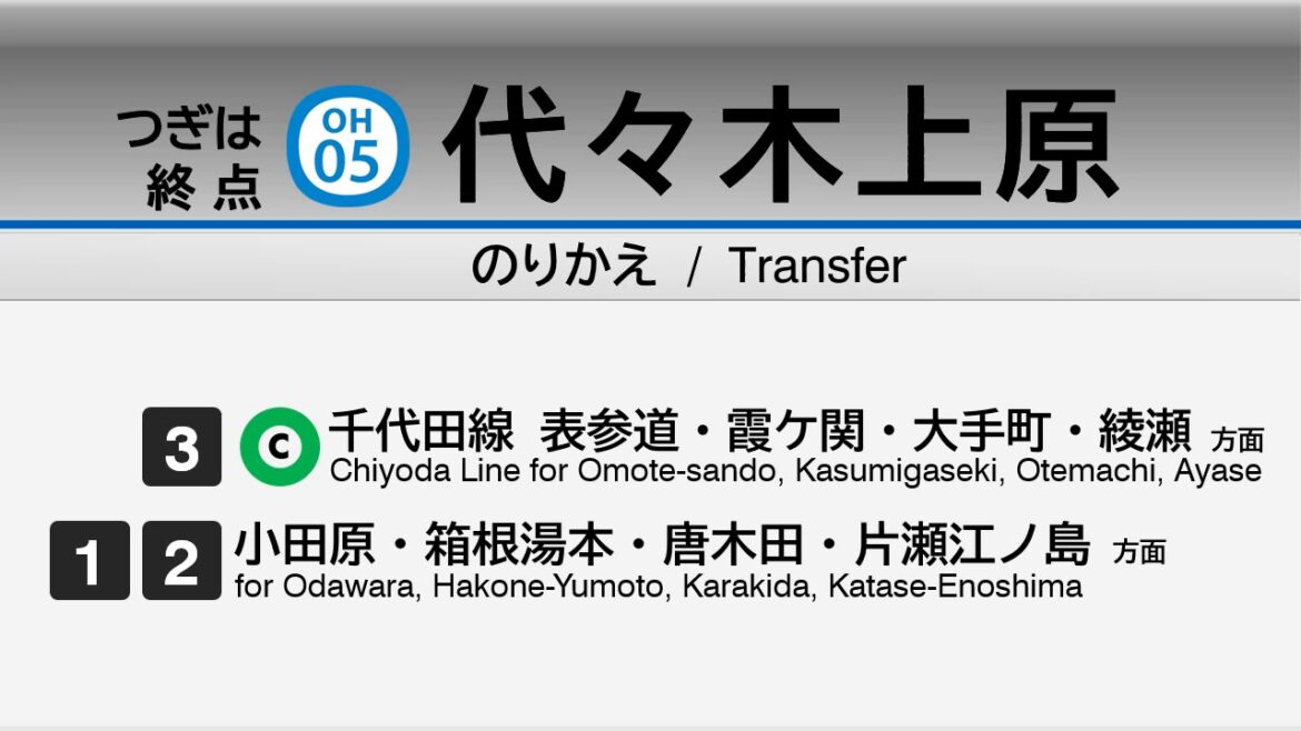 【自動放送】小田急線 【各停】新宿→代々木上原【LCD再現】/Announcements of the ODAKYU Line in Japan