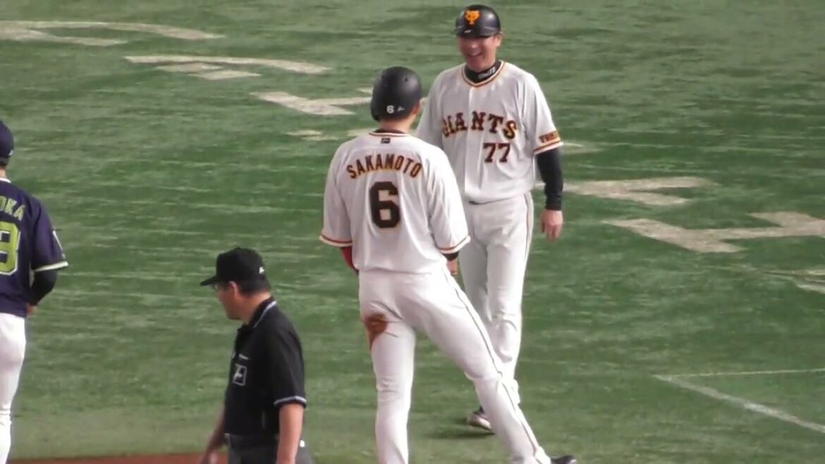 坂本勇人選手に折れたバットが飛んでくる!! 元木コーチもびっくり!!間一髪でよける バッター岡本選手 2022.04.08 プロ野球 巨人ジャイアンツvsヤクルトスワローズ 珍プレー