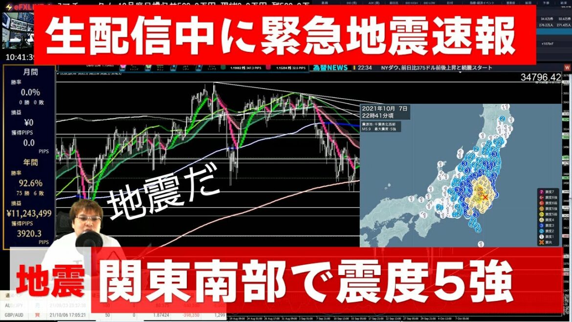 緊急地震速報  地震の瞬間 千葉県東金市の様子（2021年10月7日 関東最大震度5強）