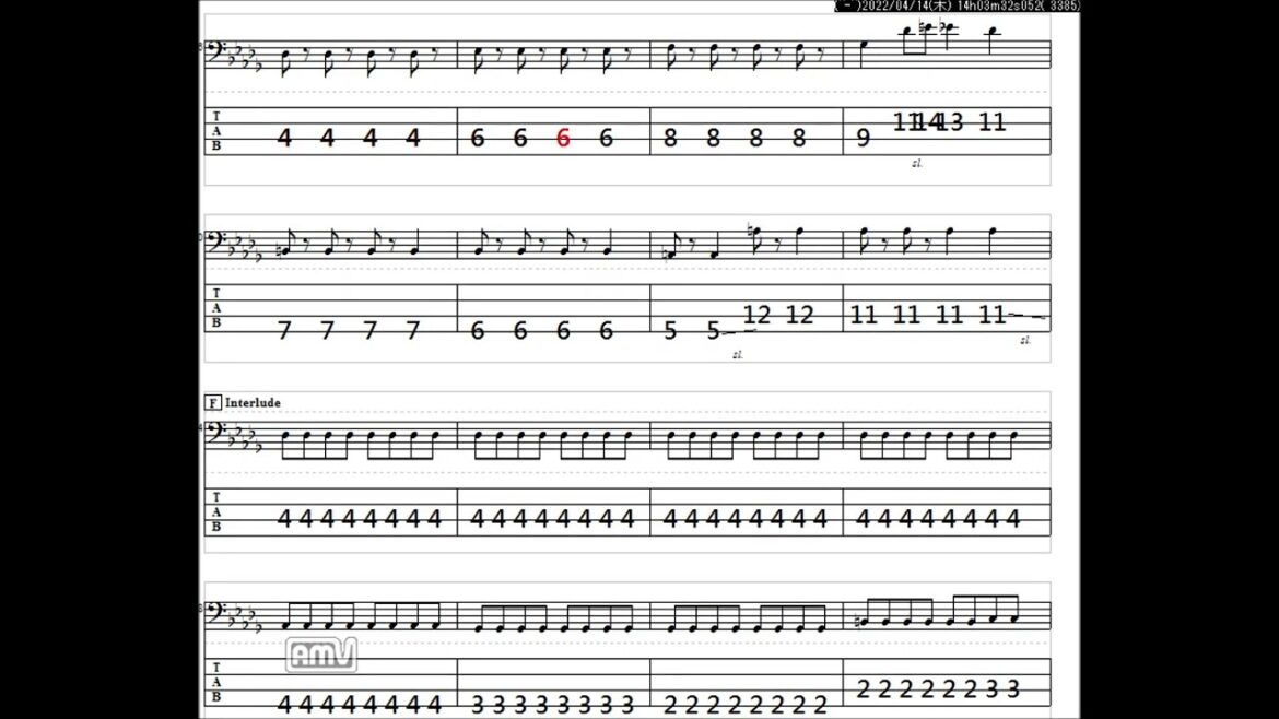 東京事変　緑酒　ベースTAB譜　JASRAC：261-4481-6