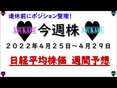 【今週株】今週の日経平均株価予想 2022年4月25日~29日 連休前のポジション整理の巻(/ω\) 【今週株】今週の日経平均株価予想 2022年4月25日~29日 連休前のポジション整理の巻(/ω\)