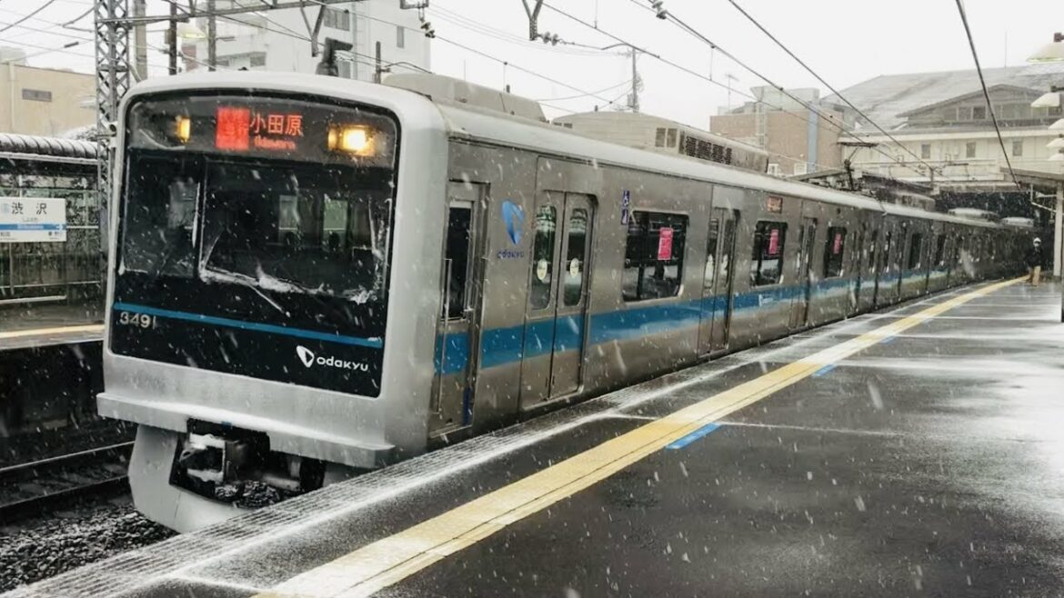 小田急線 雪の渋沢駅 発着・通過集（2022/01/06）