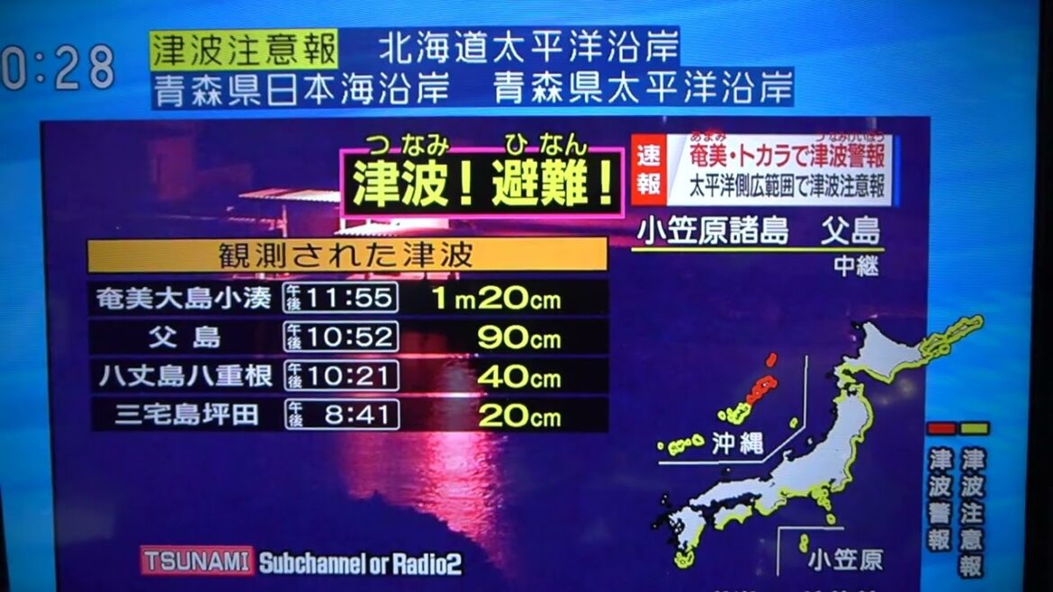 津波警報！気象庁は2022/01/16日午前0時15分、奄美群島・トカラ列島に津波警報を出した。トンガ沖火山の影響とみられる。トンガの噴火火山噴火で津波情報の緊急速報、津波注意報、地震速報発令