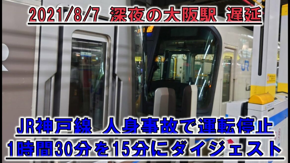 【大阪駅 深夜 2時間遅れ】221+223系の珍しい上郡行き JR神戸線とJR京都線が同じ方向に?!  ドタバタの遅延 2021/8/7　22時30分頃から23時50分頃までを15分に凝縮