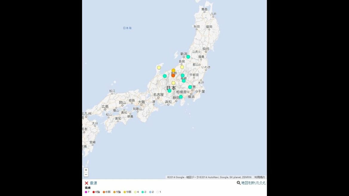 【緊急地震速報】最大震度６弱の地震　長野県北部 ２２日午後１０時８分ごろ
