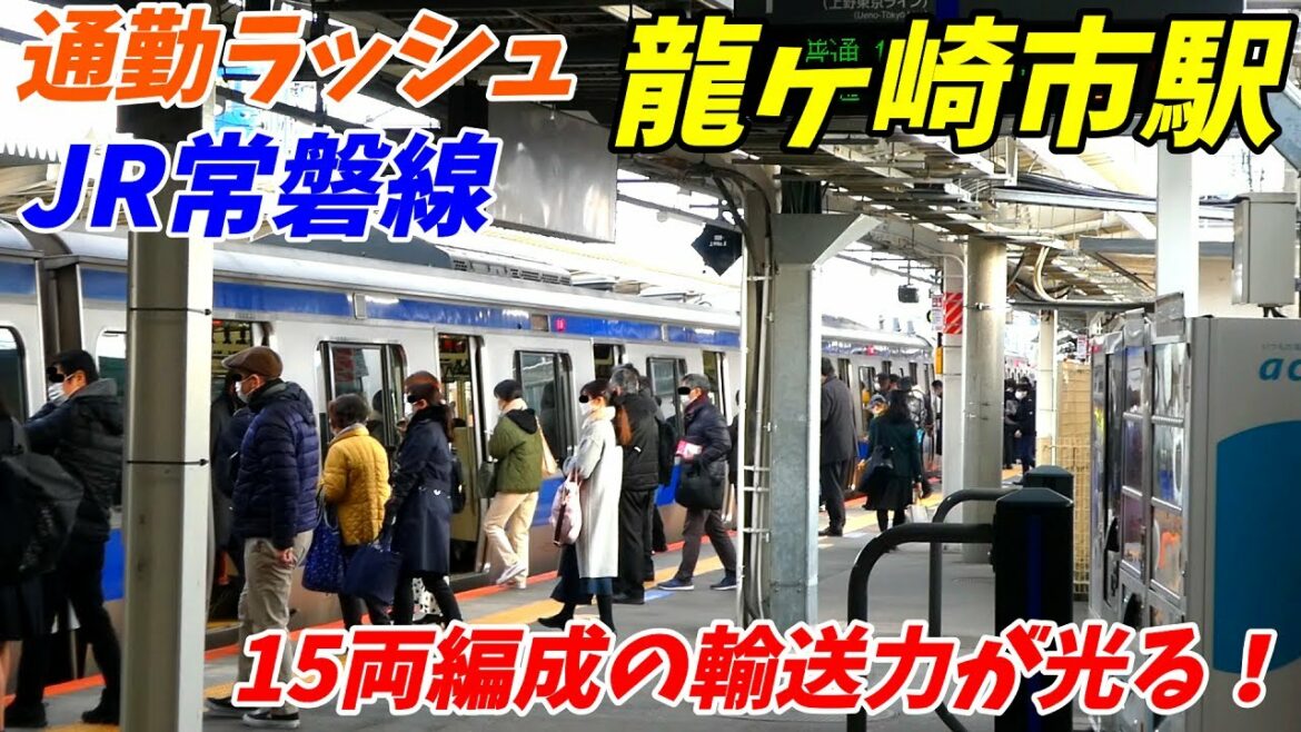 【通勤ラッシュ】JR常磐線龍ヶ崎市駅の朝ラッシュ！15両編成は強い味方！【茨城県龍ヶ崎市】2022年3月