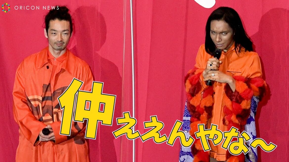 女王蜂アヴちゃん、森山未來と仲良くオレンジ衣装でステージに現れる　『犬王』開幕直前 先行上映会