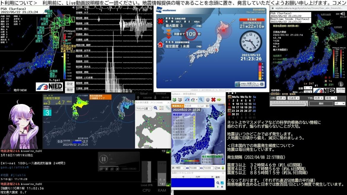 【緊急地震速報】2022/05/22 21:22発生 日高地方東部 M4.6 最大震度3