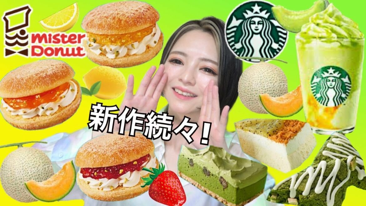 【ミスド新商品&スタバ新作】エンゼルフルーツとTheメロンofメロンフラペチーノと新作スイーツを紹介しながら食べてみた！飯テロ 大食い 爆食い 食レポ レビュー ぼっち チートデイ【モッパン】
