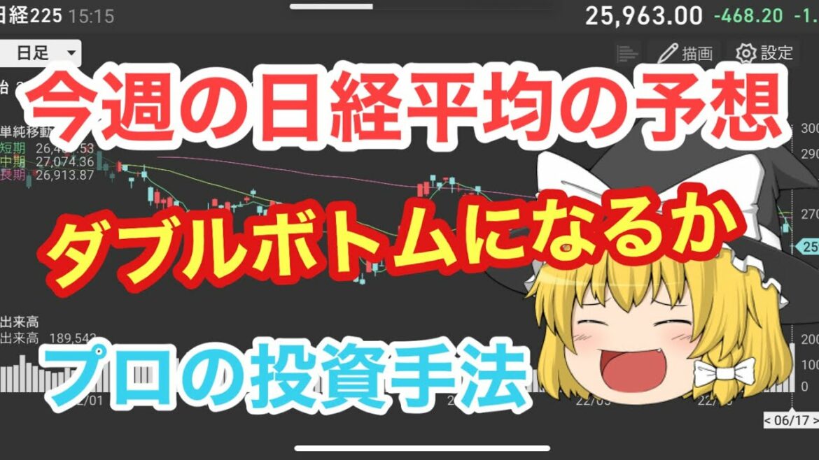 今週(6/20〜6/24)の日経平均株価を大予想！ダブルボトムになるか？それとも下降トレンドに入るか？日経225先物　ゆっくり解説