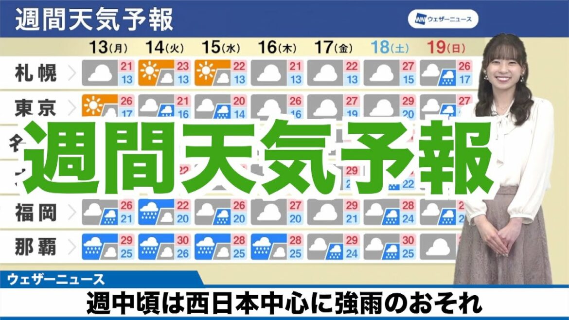 【週間天気予報】週中頃は西日本中心に強雨のおそれ 近畿や東海も梅雨入りか
