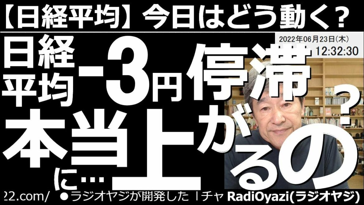 【日経平均－今日はどう動く？】日経平均は－３円で停滞。本当に上がるの？　昨夜のアメリカ市場が小幅に下落。日経平均も元気がない。このあとダブル底的に下げる可能性があるので、小刻みなトレードで対応したい。