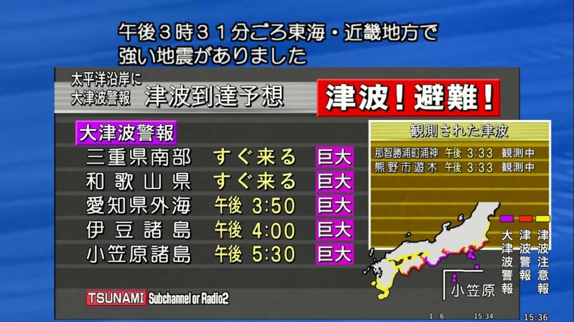 【シミュレーション】東南海地震→大津波警報→津波観測