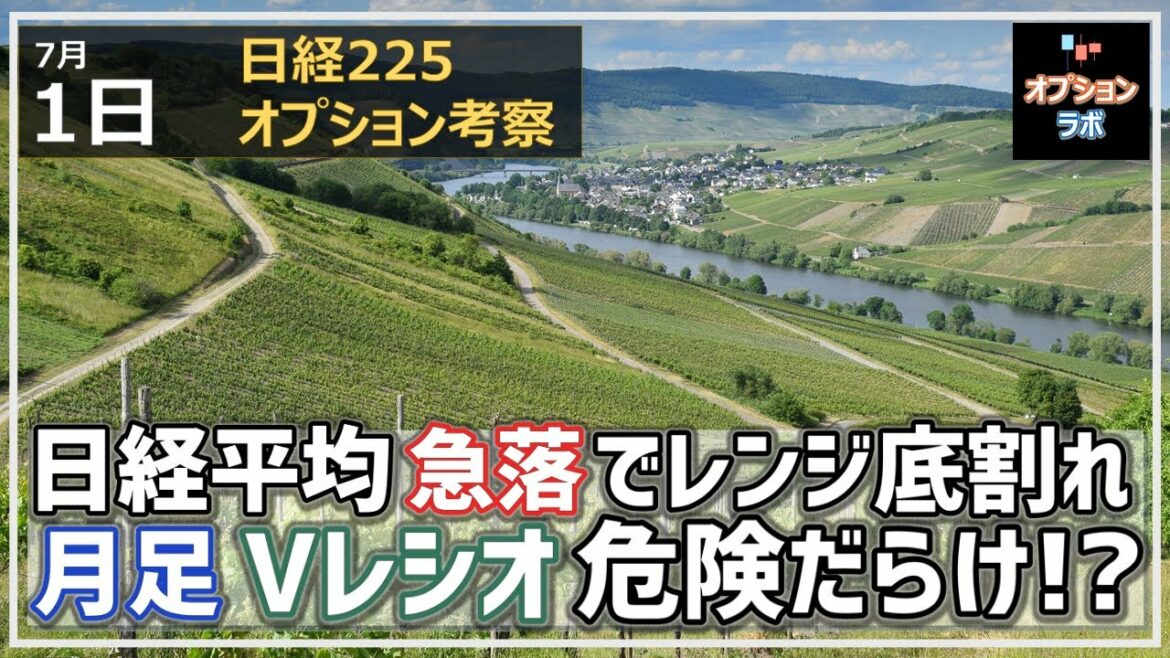 【日経225オプション考察】7/1 日経平均 急落であっさり三角持ち合いのレンジ底抜け。月足に米Vレシオ、危険サインだらけ!?