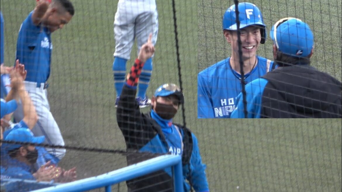 ビッグボス 松本剛の先頭打者ホームランをお出迎え♪ 新庄剛志 2022年5月25日日本ハム 神宮球場