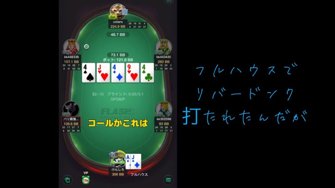 フルハウス持ってるのにリバードンク打たれた#ポーカー