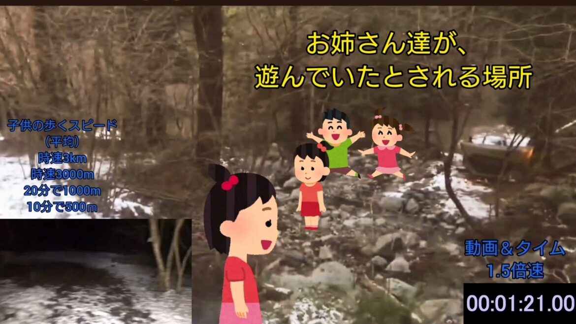 子供達が居た「沢」時間・距離GoogleEarth（山梨女児行方不明）2022年6月3日