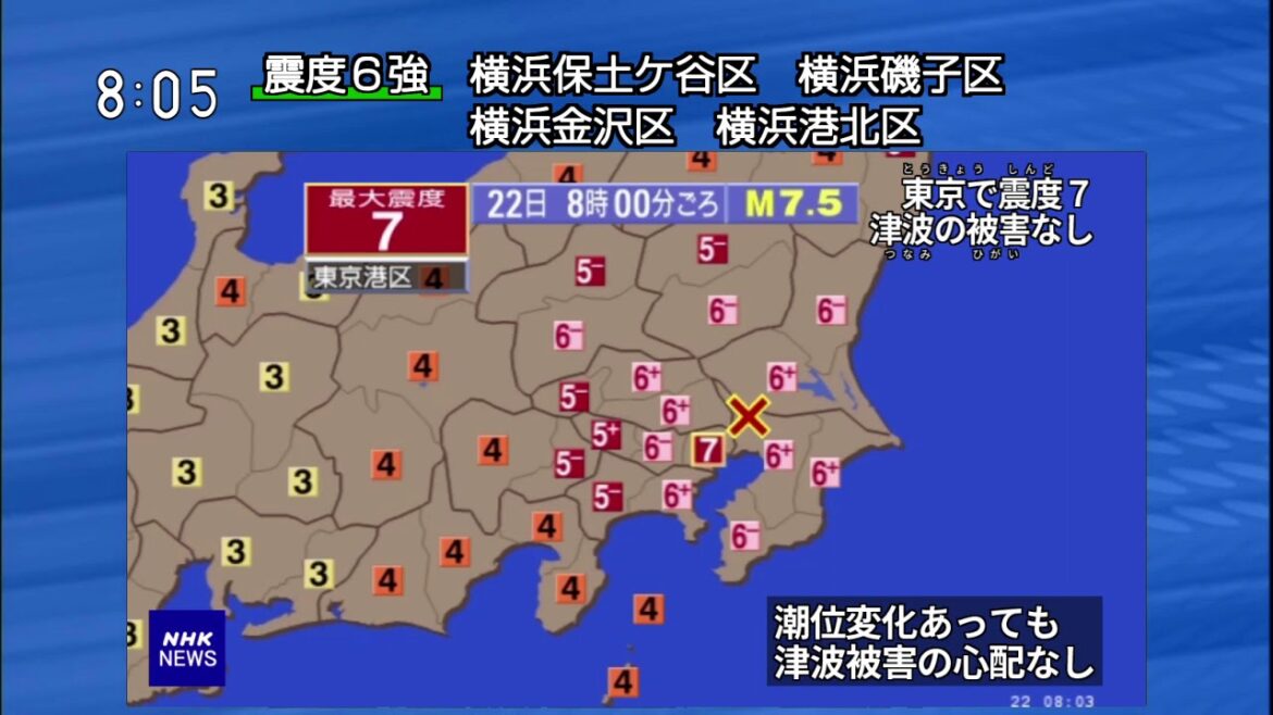緊急地震速報シミュレーション: 「東京で震度7」