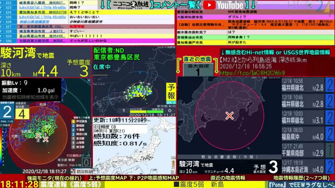 コメ無し版【緊急地震速報】伊豆大島近海（最大震度5弱 M5.0） 2020.12.18【BSC24】