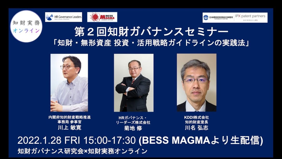 （第２回）知財ガバナンス™セミナー  「知財・無形資産 投資・活用戦略ガイドラインの実践法」