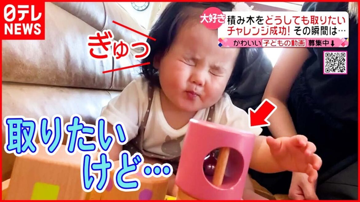 【かわいい】大好きなのに積み木がこわい！？  ついつい目をつぶっちゃう赤ちゃん