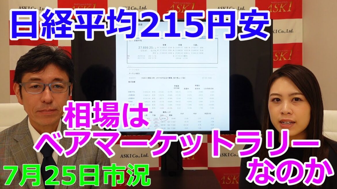 2022年7月25日【日経平均215円安 相場はベアマーケットラリーなのか】(市況放送【毎日配信】) 2022年7月25日【日経平均215円安 相場はベアマーケットラリーなのか】(市況放送【毎日配信】)